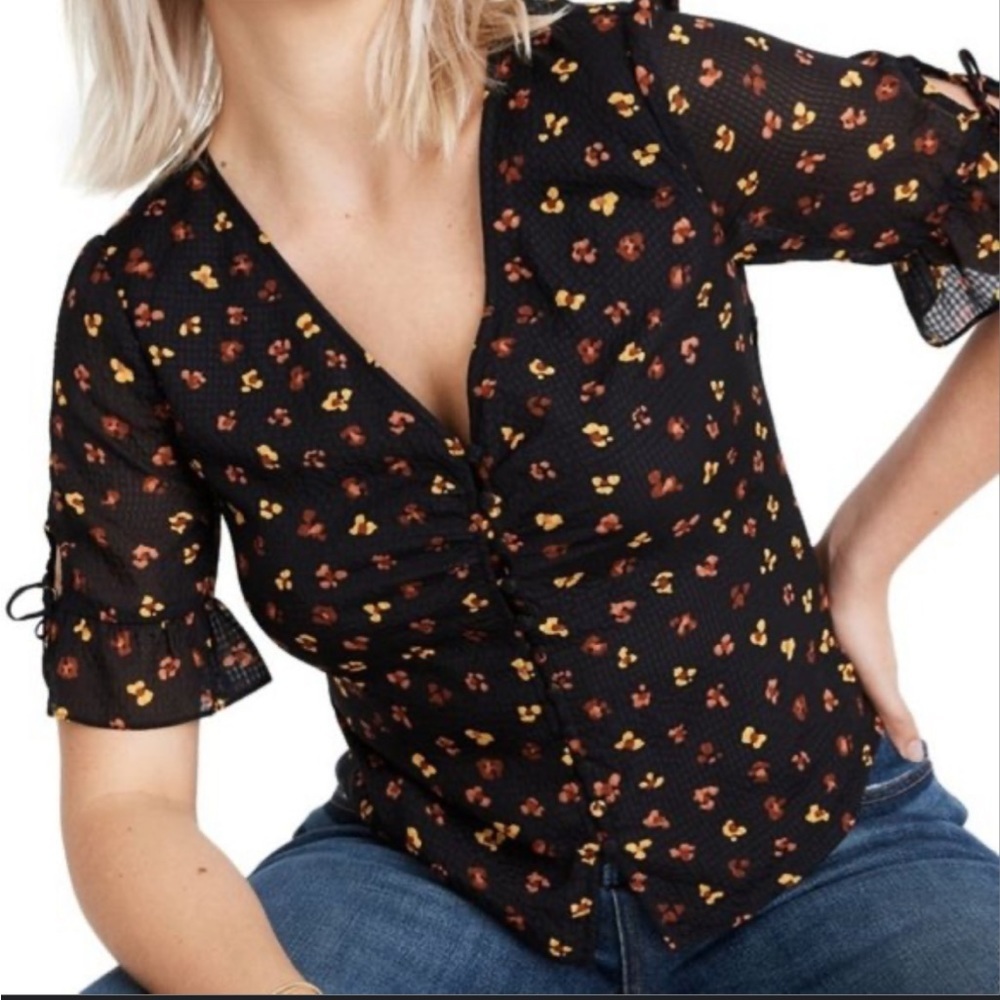 MADEWELL Floral Silk Daylight Tie-Sleeve Top 4